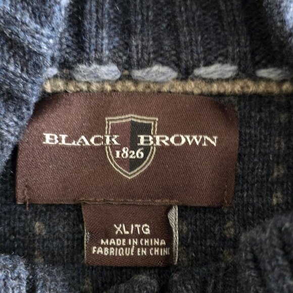 Black Brown 1826 Wool Blend Sweater XL Mens Navy Full Zip Mock Neck LS Pockets - Picture 3 of 13